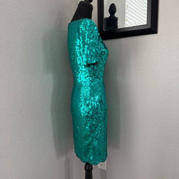 VINTAGE 80s Emerald Green Niteline Della Roufogali Sequin Cocktail Dress Sz 4 - Picture 5 of 15